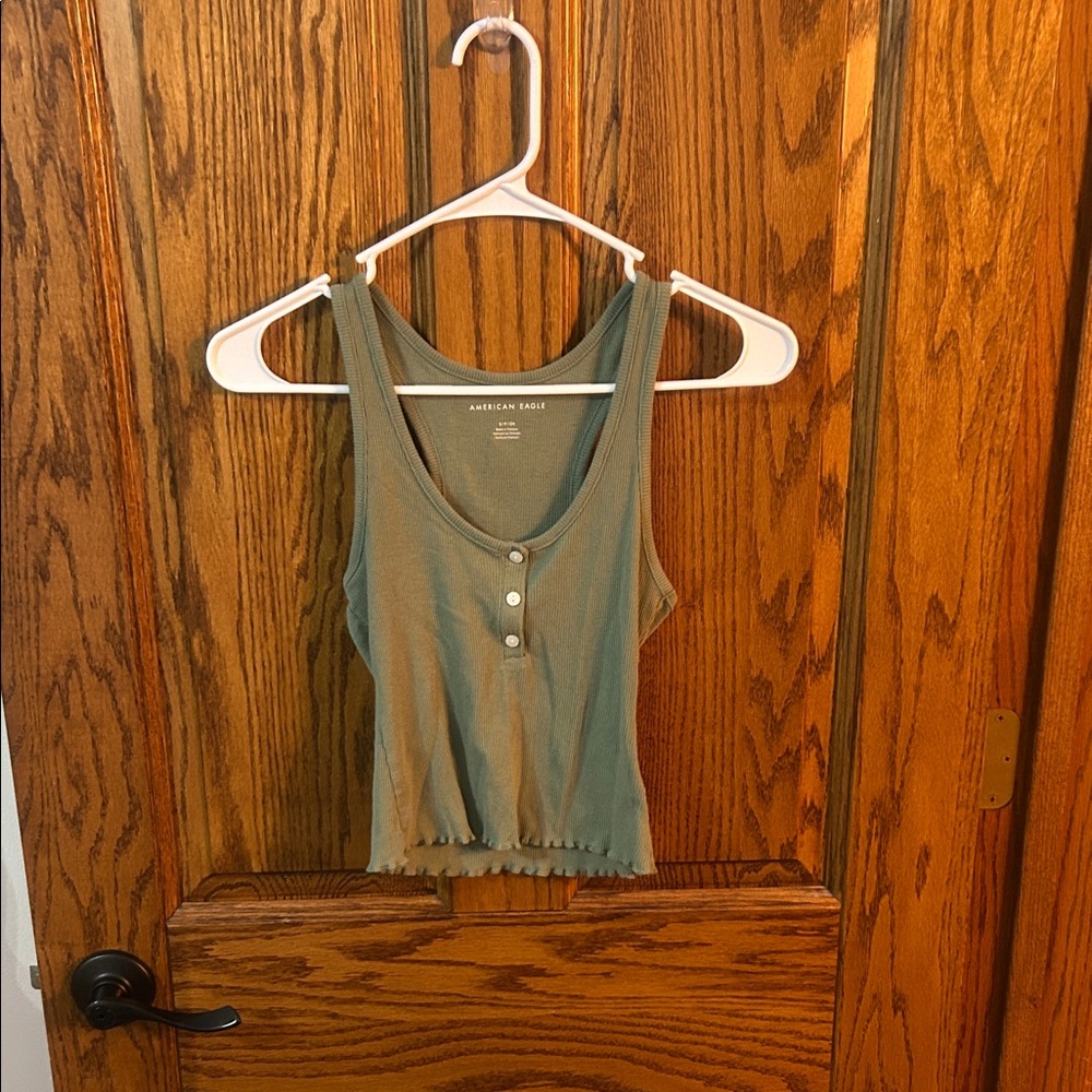 American Eagle Outfitters Green Buttoned Tank Top